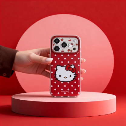 紅底白波點凱蒂貓頭手機殼