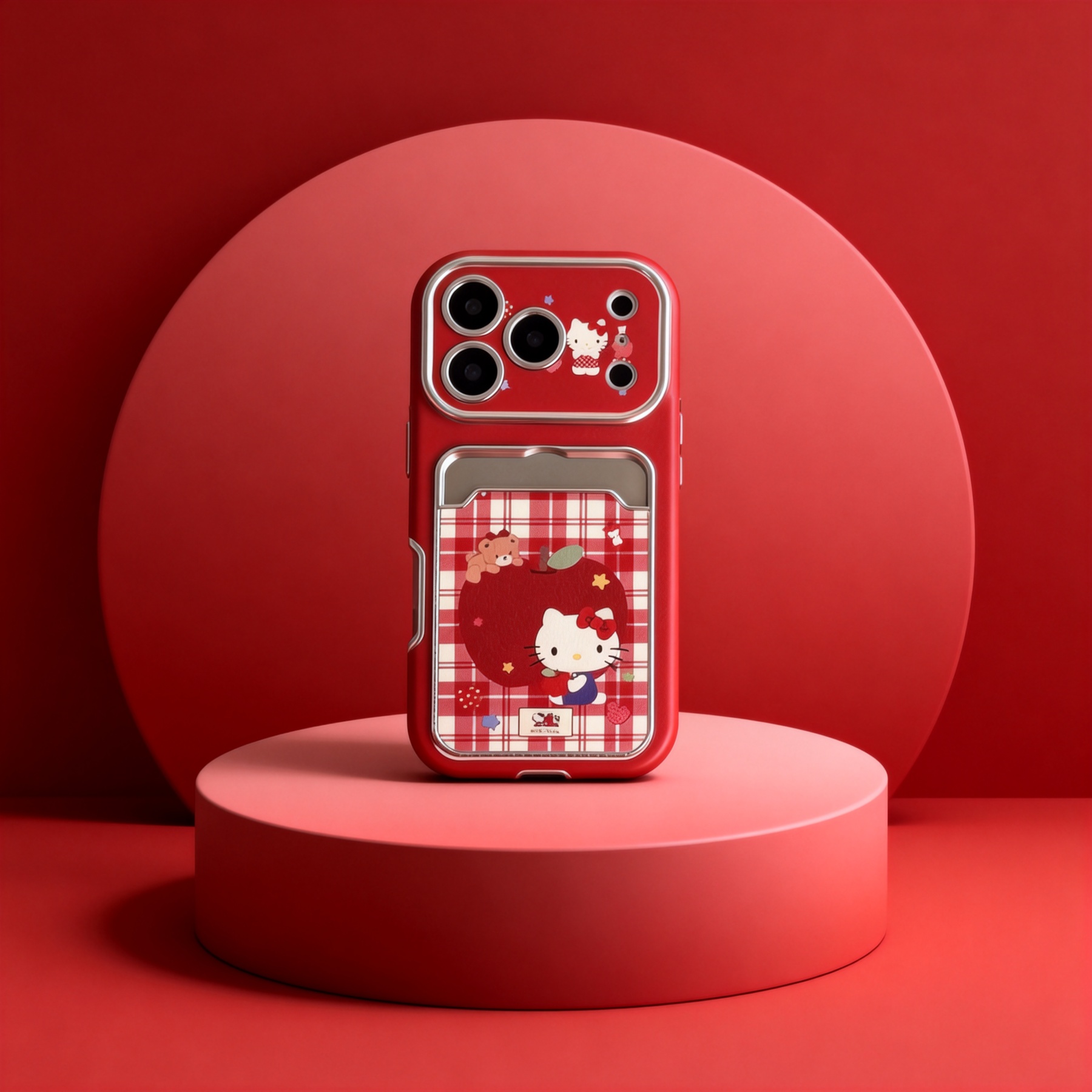 韓系紅格紋蘋果小熊凱蒂貓手機殼-ZUIHANG SHOP