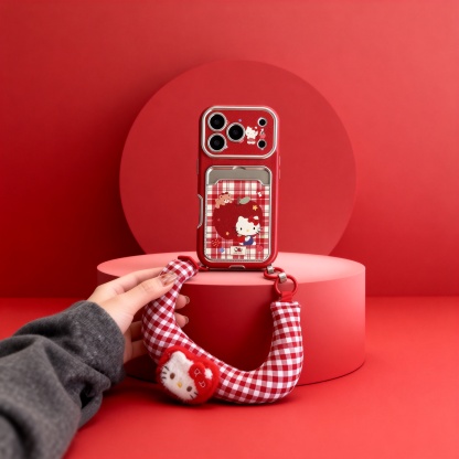 韓系紅格紋蘋果小熊凱蒂貓手機殼