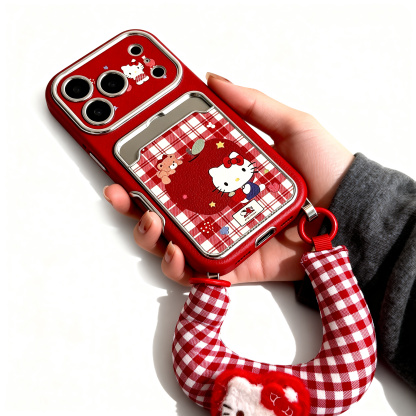 韓系紅格紋蘋果小熊凱蒂貓手機殼