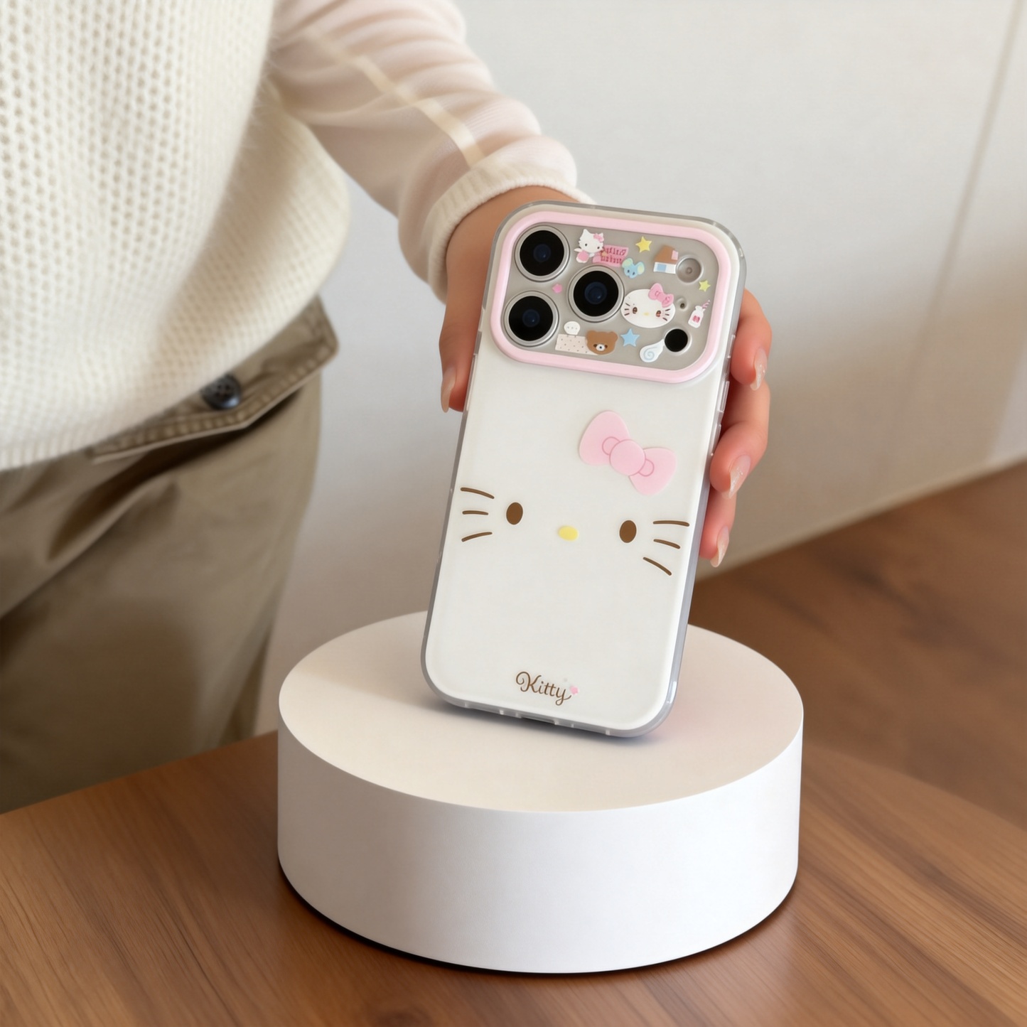 少女粉蝴蝶結凱蒂貓表情手機殼