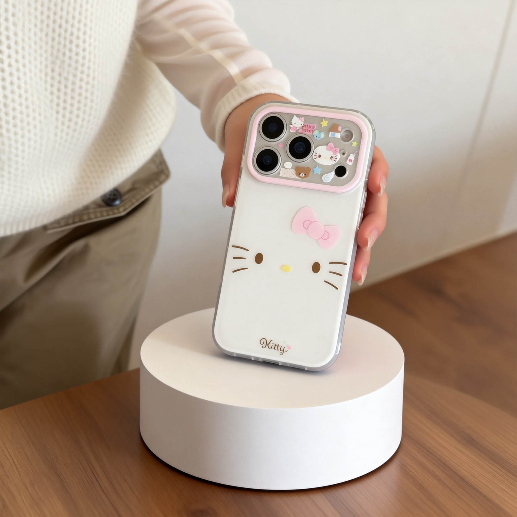 少女粉蝴蝶結凱蒂貓表情手機殼