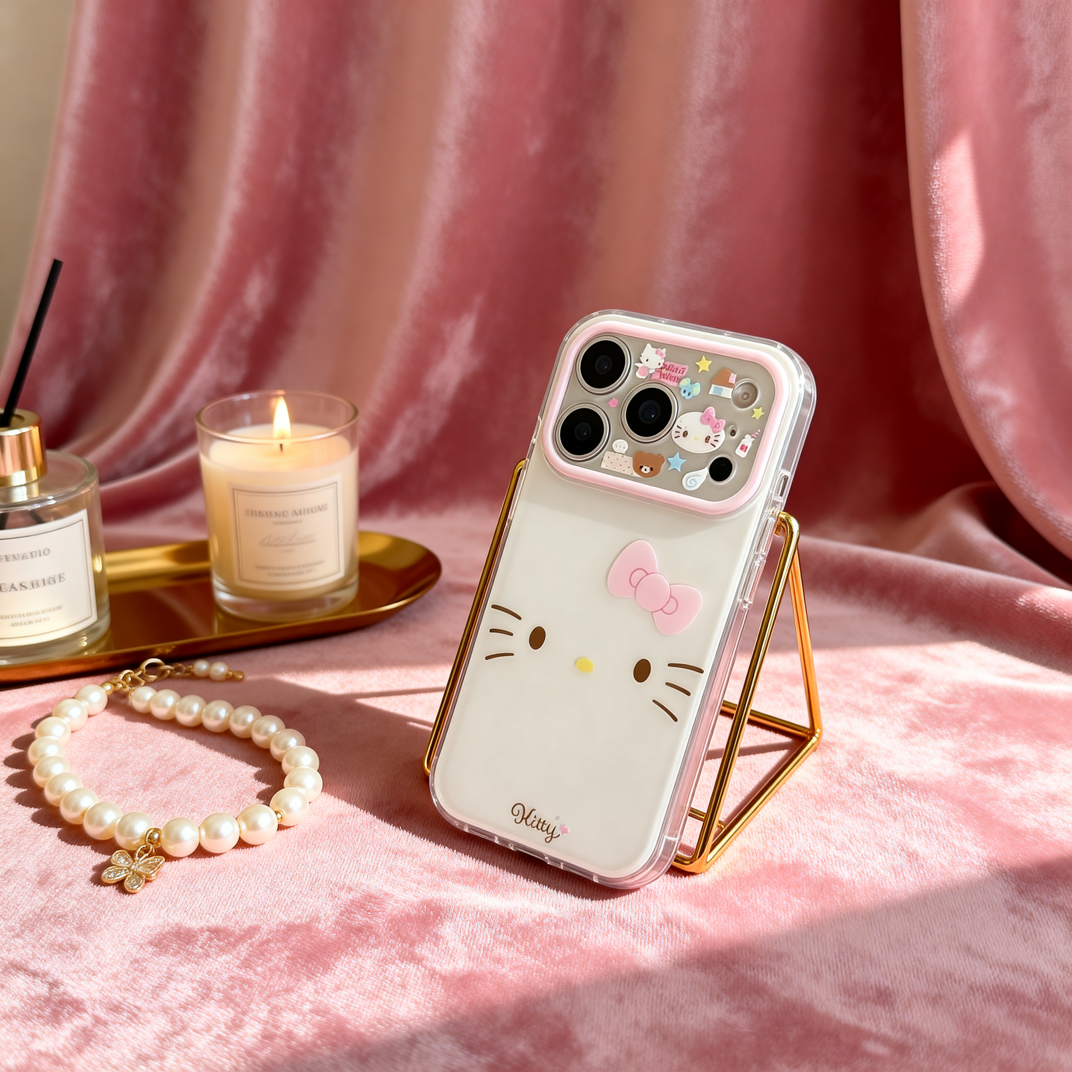 少女粉蝴蝶結凱蒂貓表情手機殼