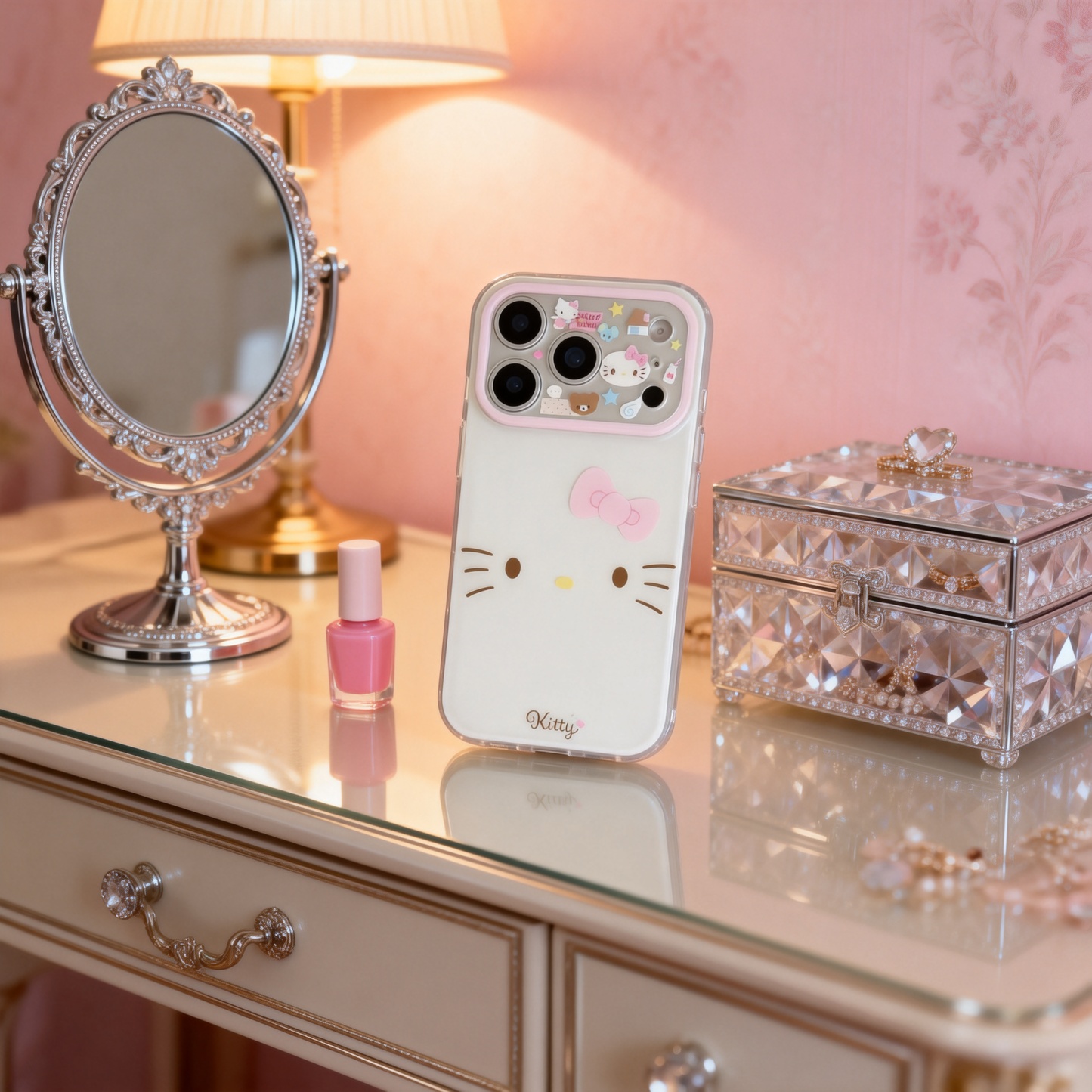 少女粉蝴蝶結凱蒂貓表情手機殼