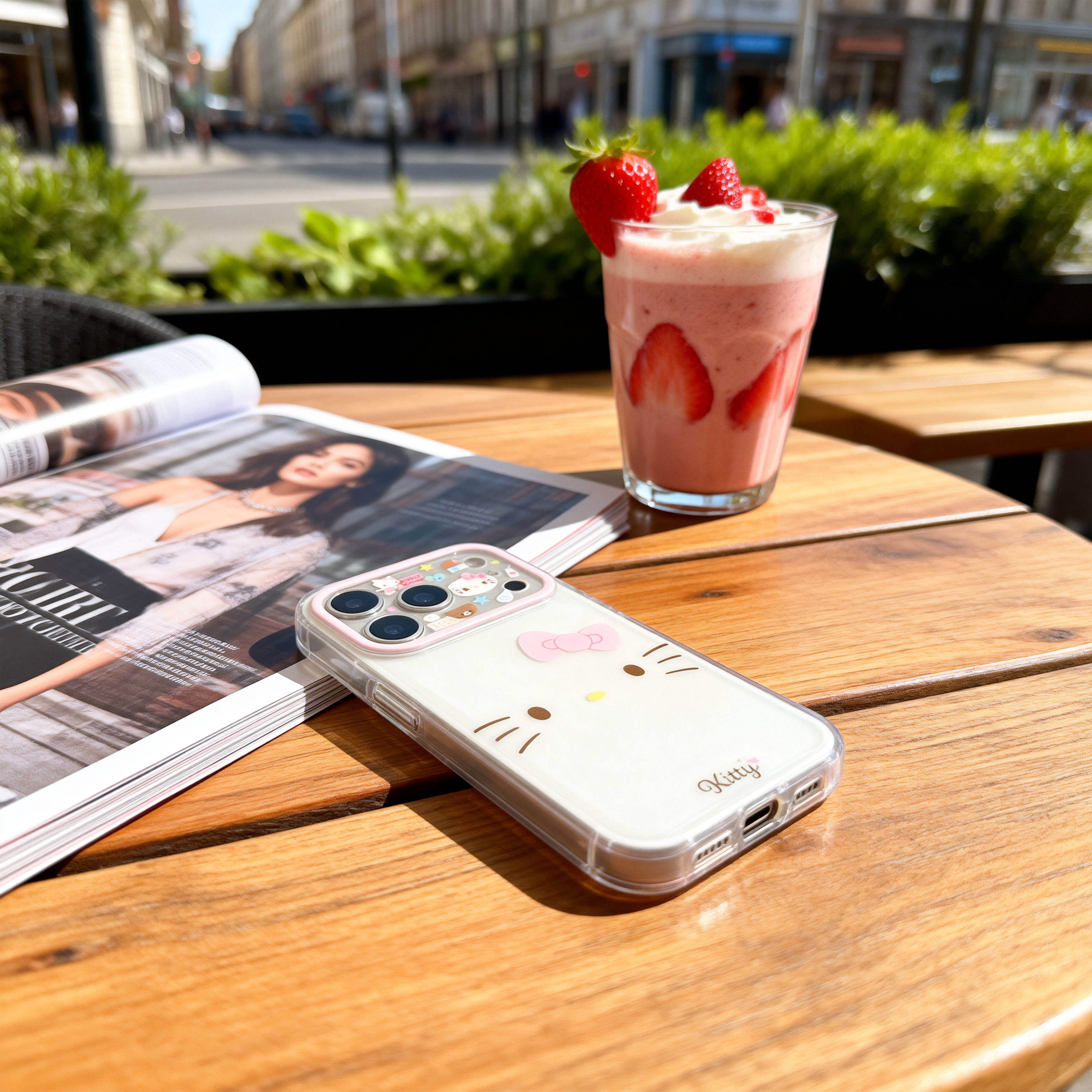 少女粉蝴蝶結凱蒂貓表情手機殼