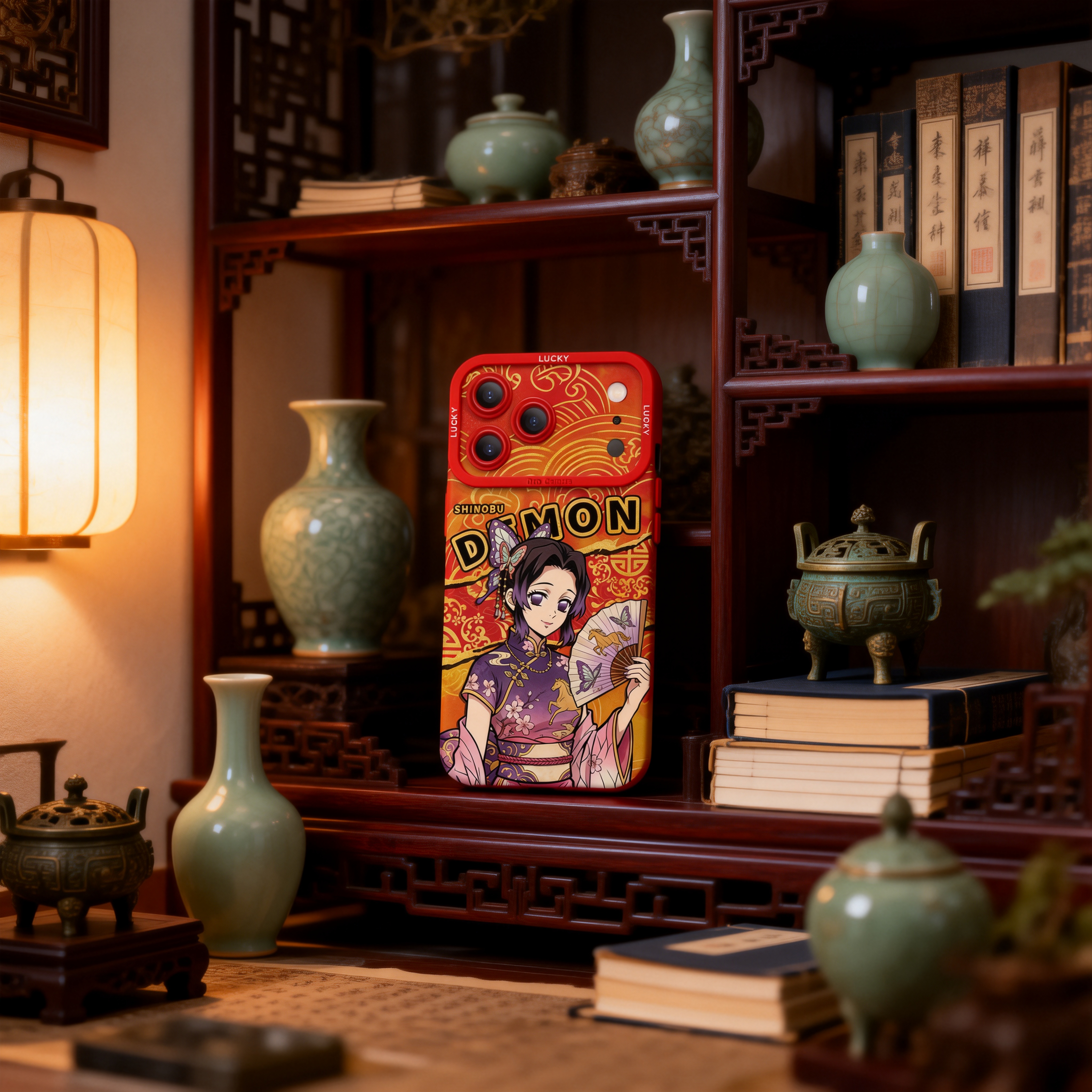 鬼滅之刃紅色馬年金線矽膠手機殼