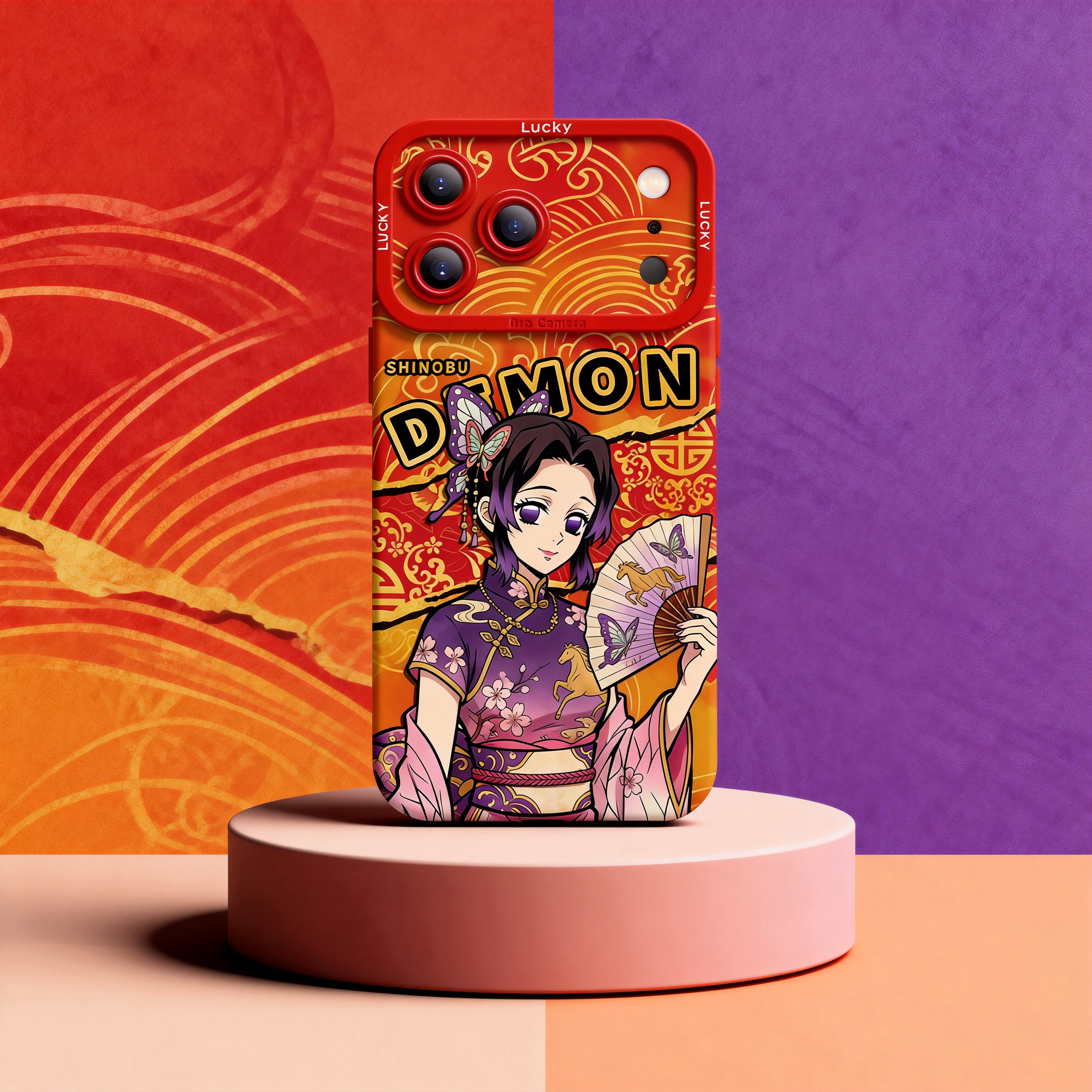 鬼滅之刃紅色馬年金線矽膠手機殼