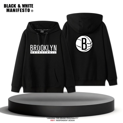 籃網訓練同款印花連帽衛衣