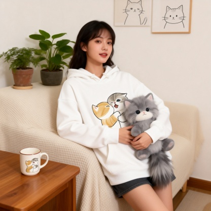 貓福珊迪猫咪可爱印花連帽衛衣