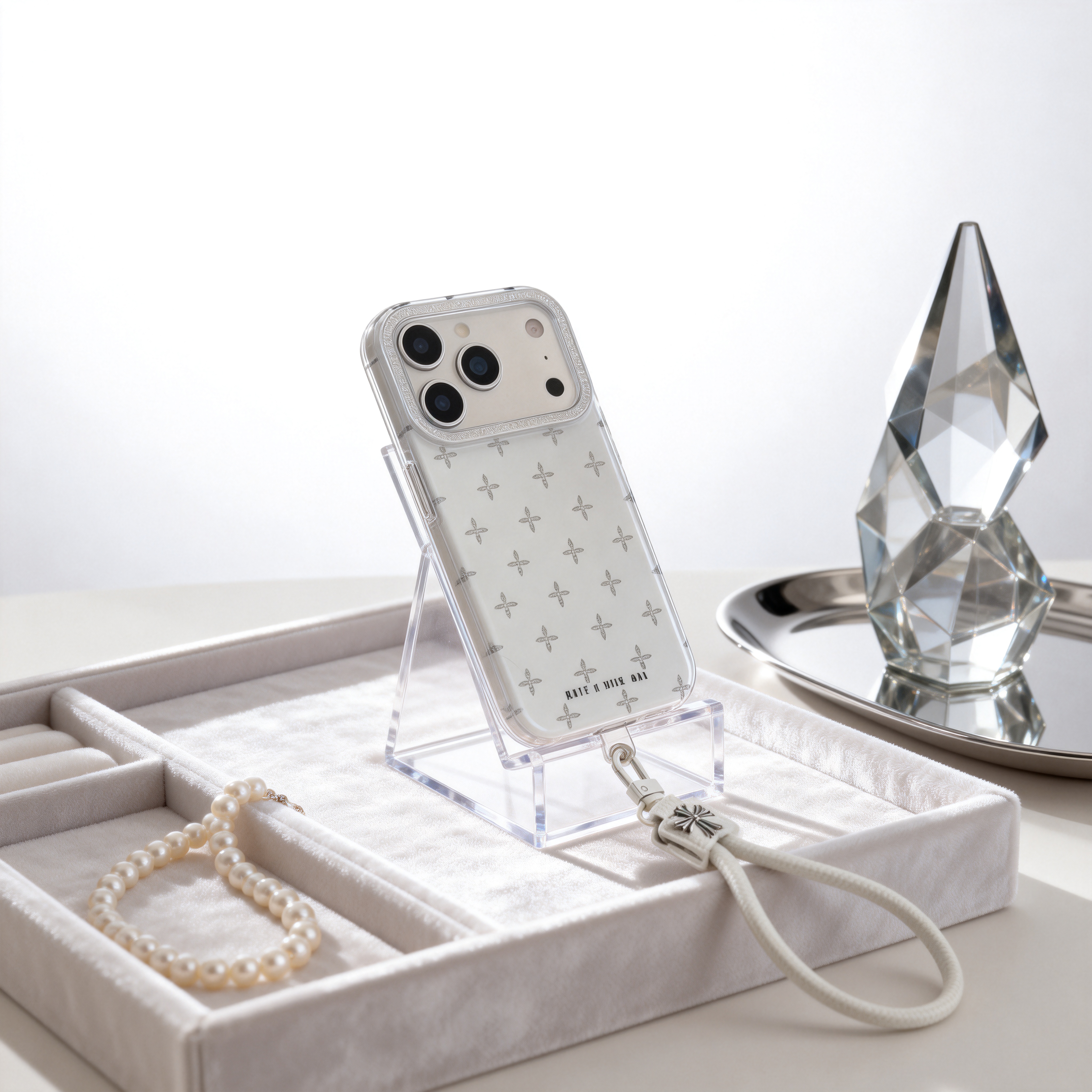 滿屏閃粉十字花掛繩手機殼