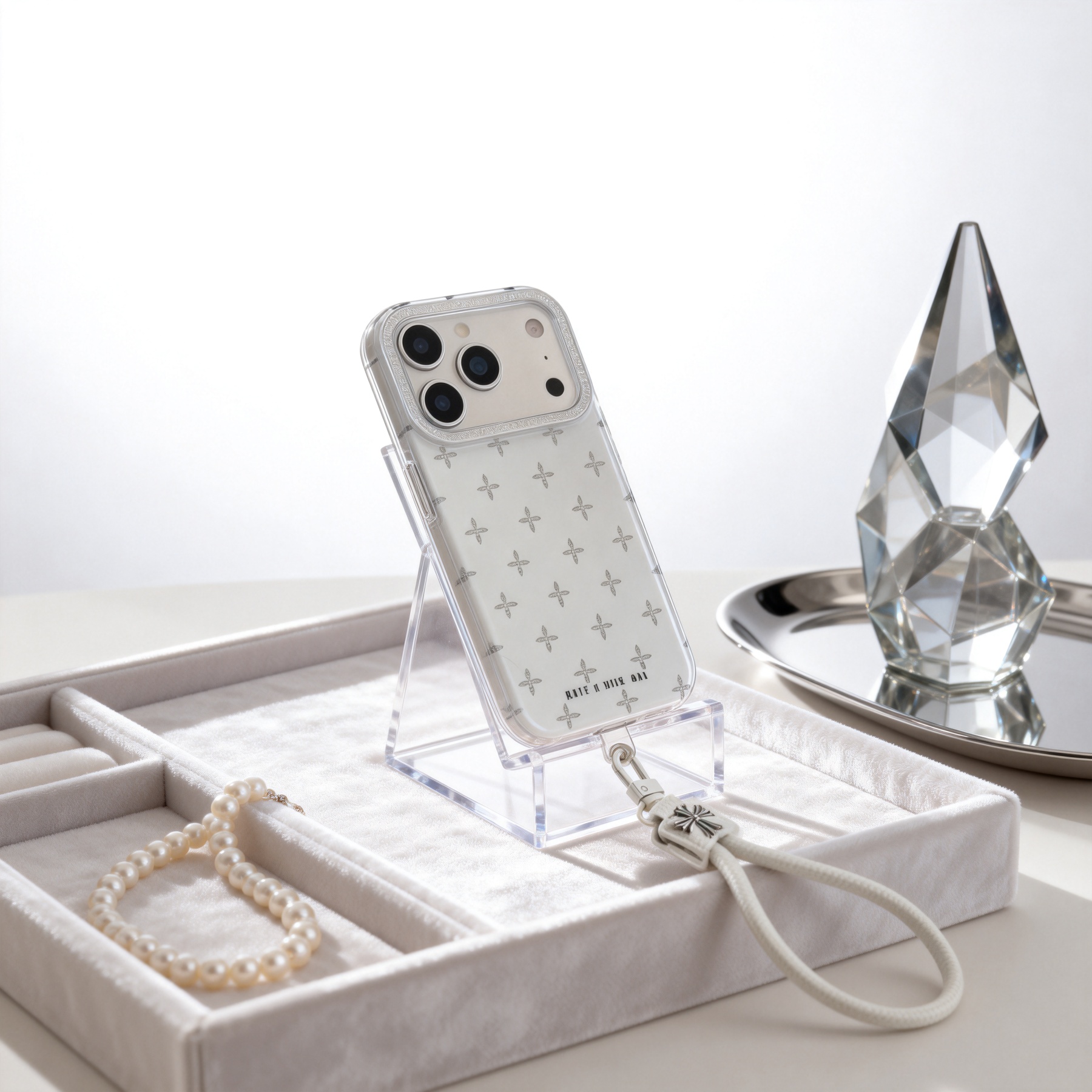 滿屏閃粉十字花掛繩手機殼