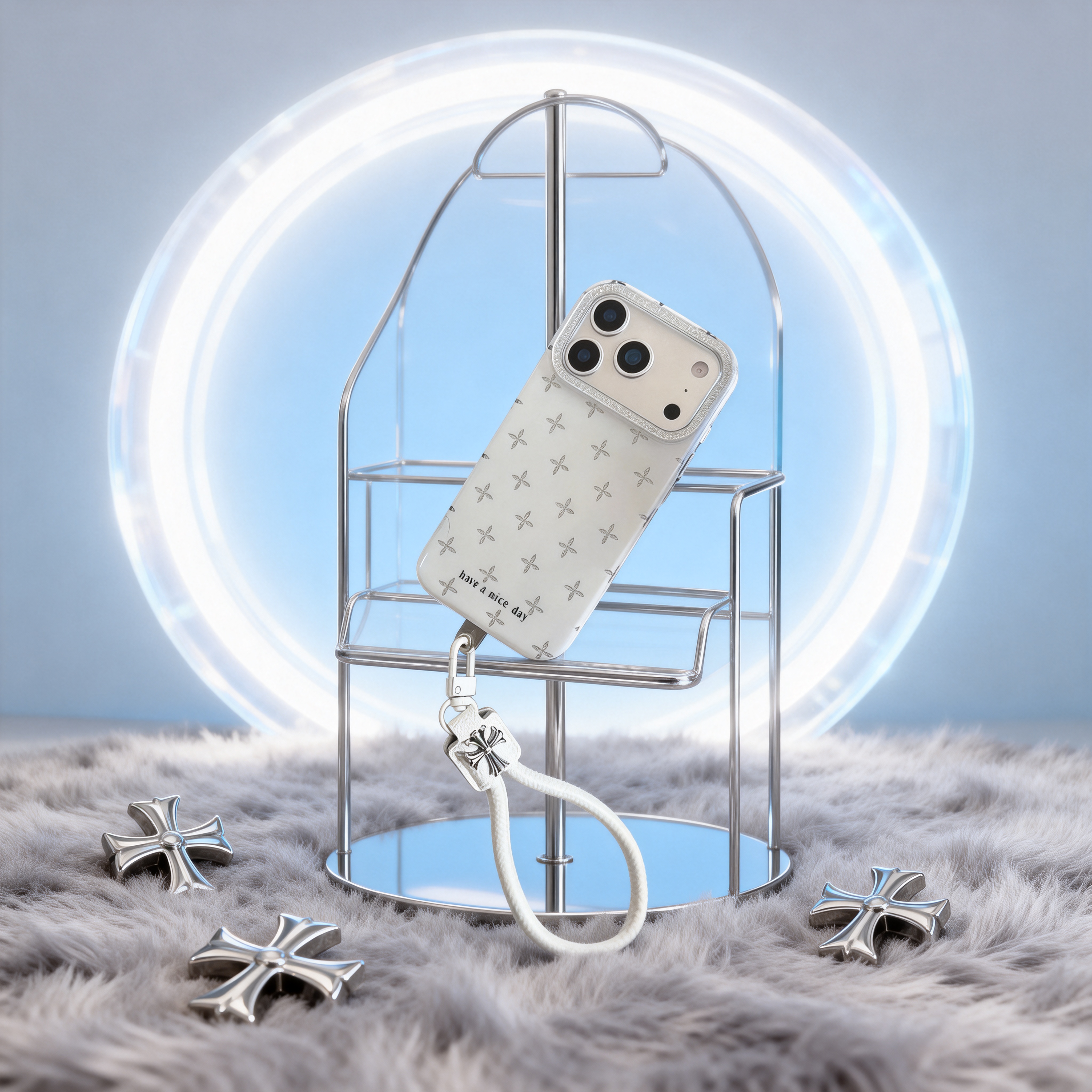 滿屏閃粉十字花掛繩手機殼