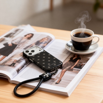 滿屏閃粉十字花掛繩手機殼