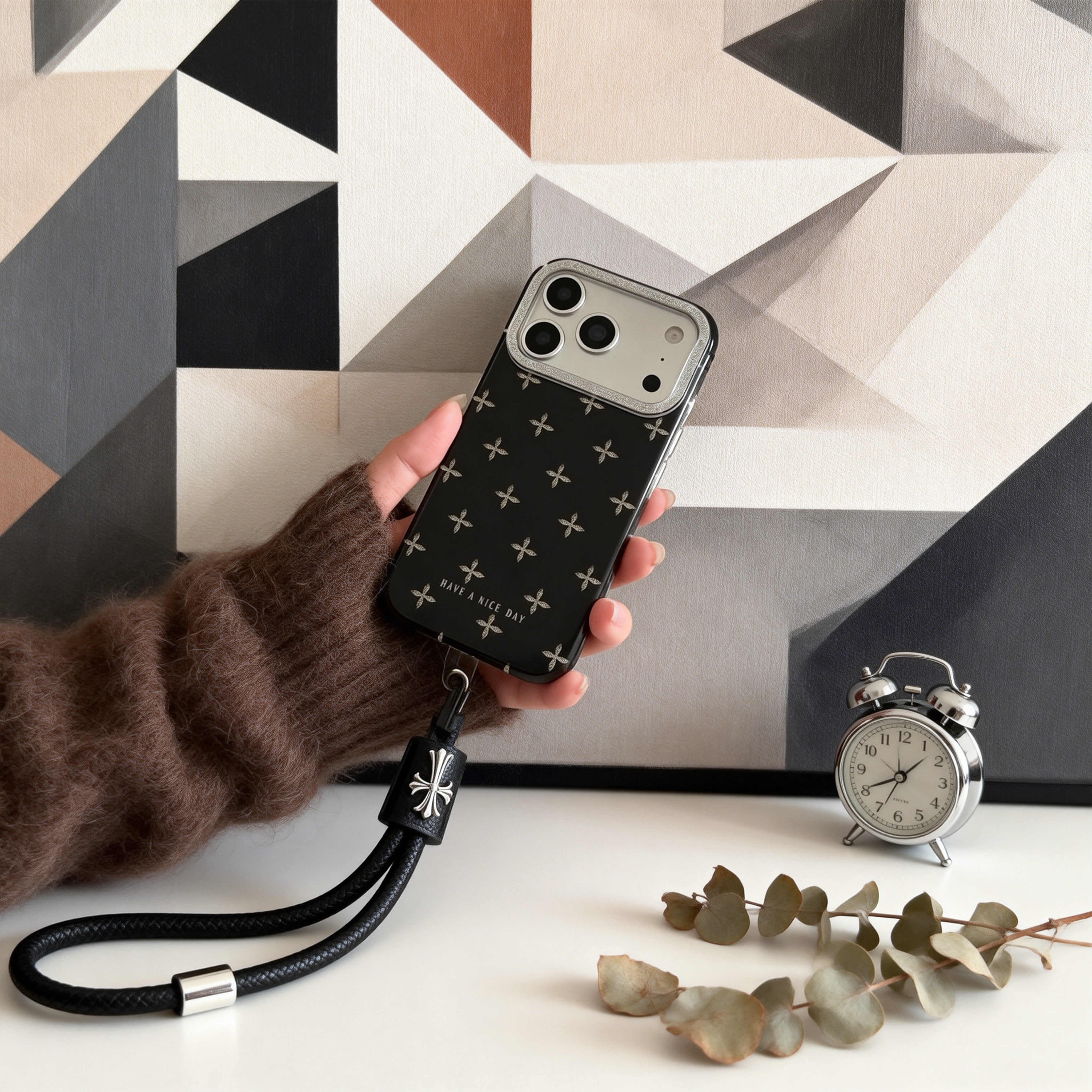 滿屏閃粉十字花掛繩手機殼