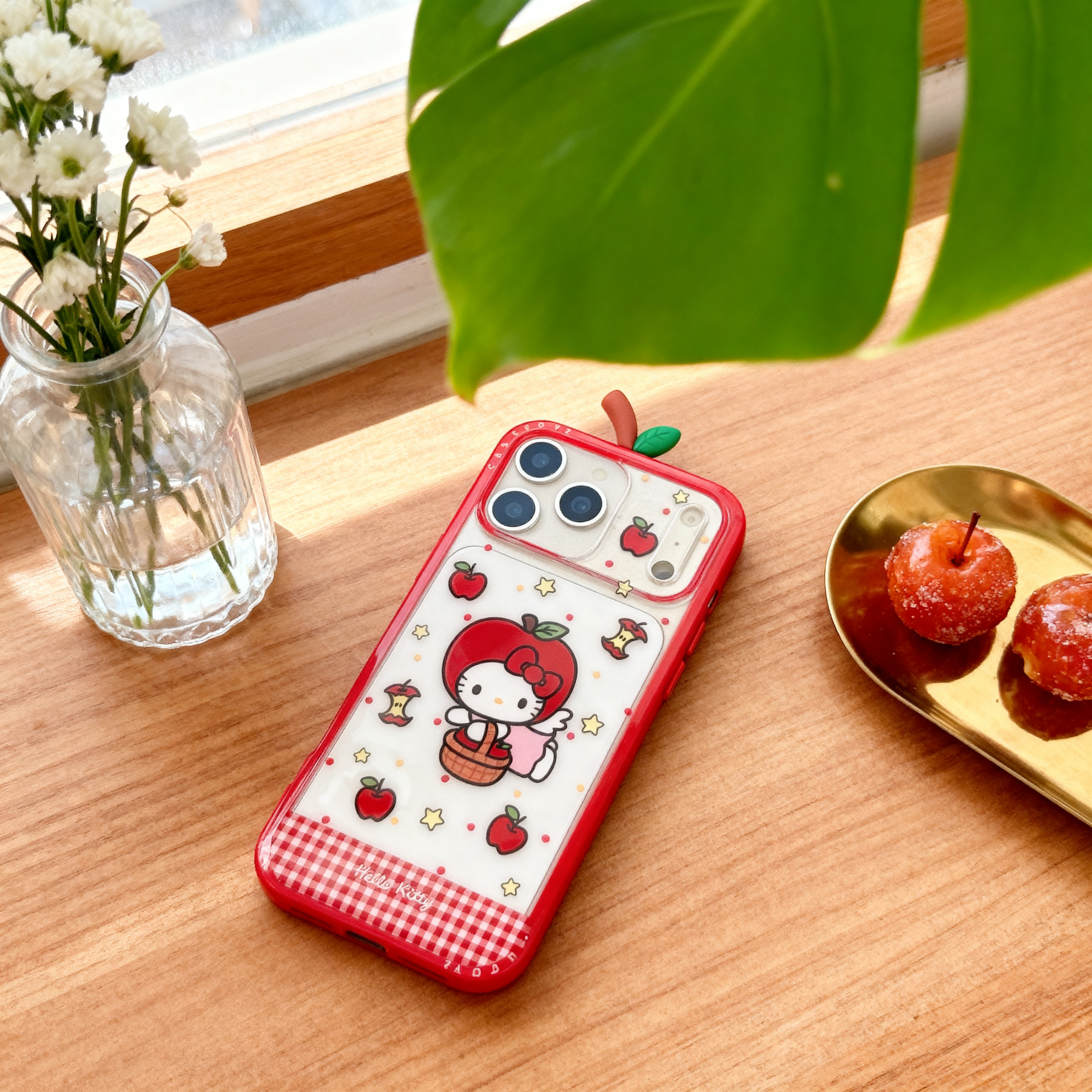 紅色格紋蘋果頭套Kitty手機殼