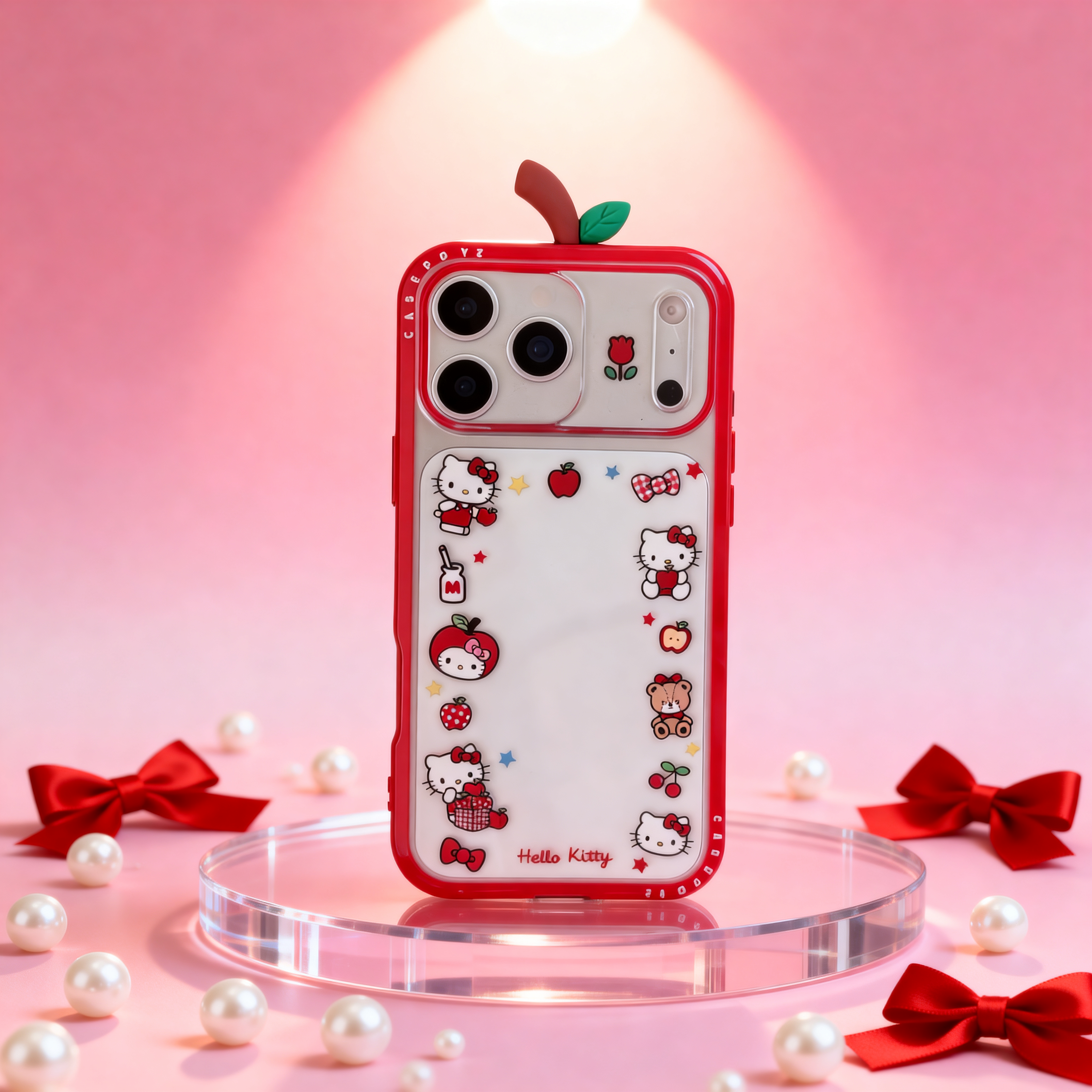 紅色格紋蘋果頭套Kitty手機殼