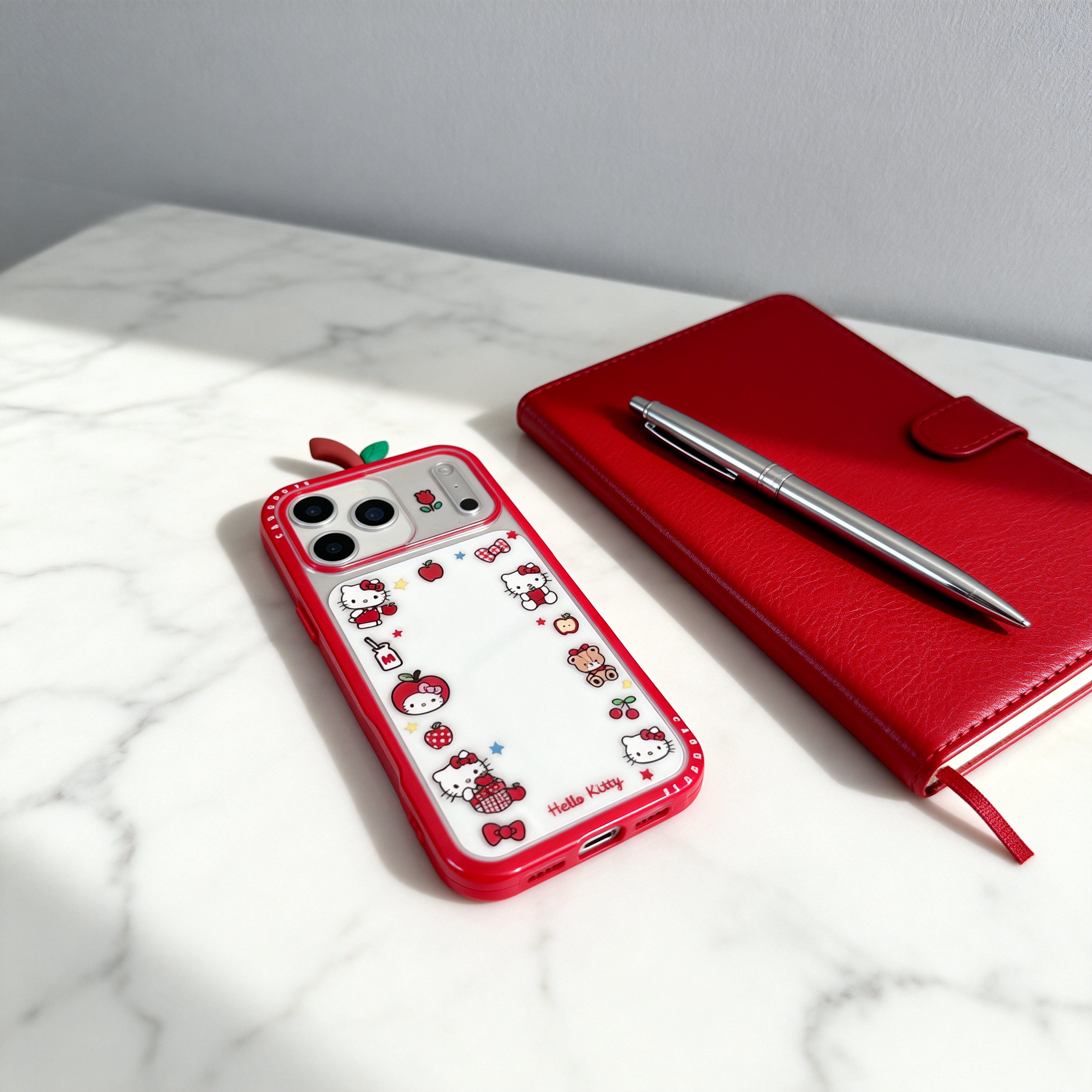 紅色格紋蘋果頭套Kitty手機殼