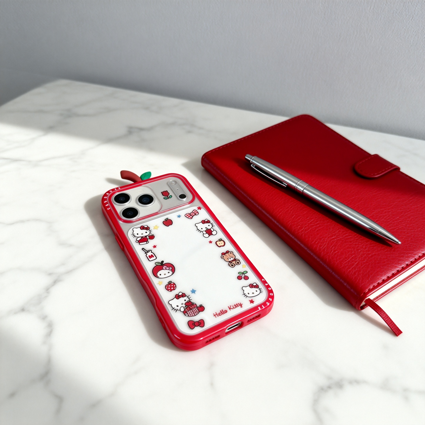 紅色格紋蘋果頭套Kitty手機殼