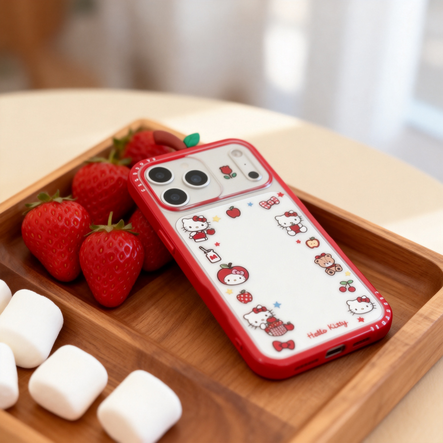 紅色格紋蘋果頭套Kitty手機殼