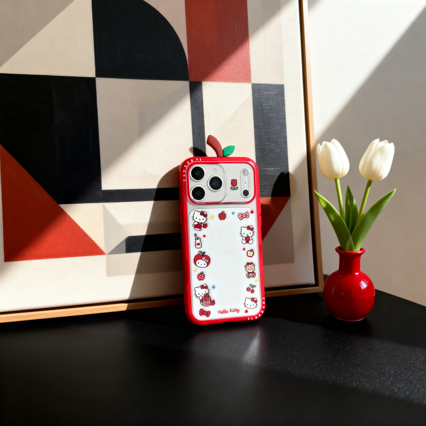 紅色格紋蘋果頭套Kitty手機殼