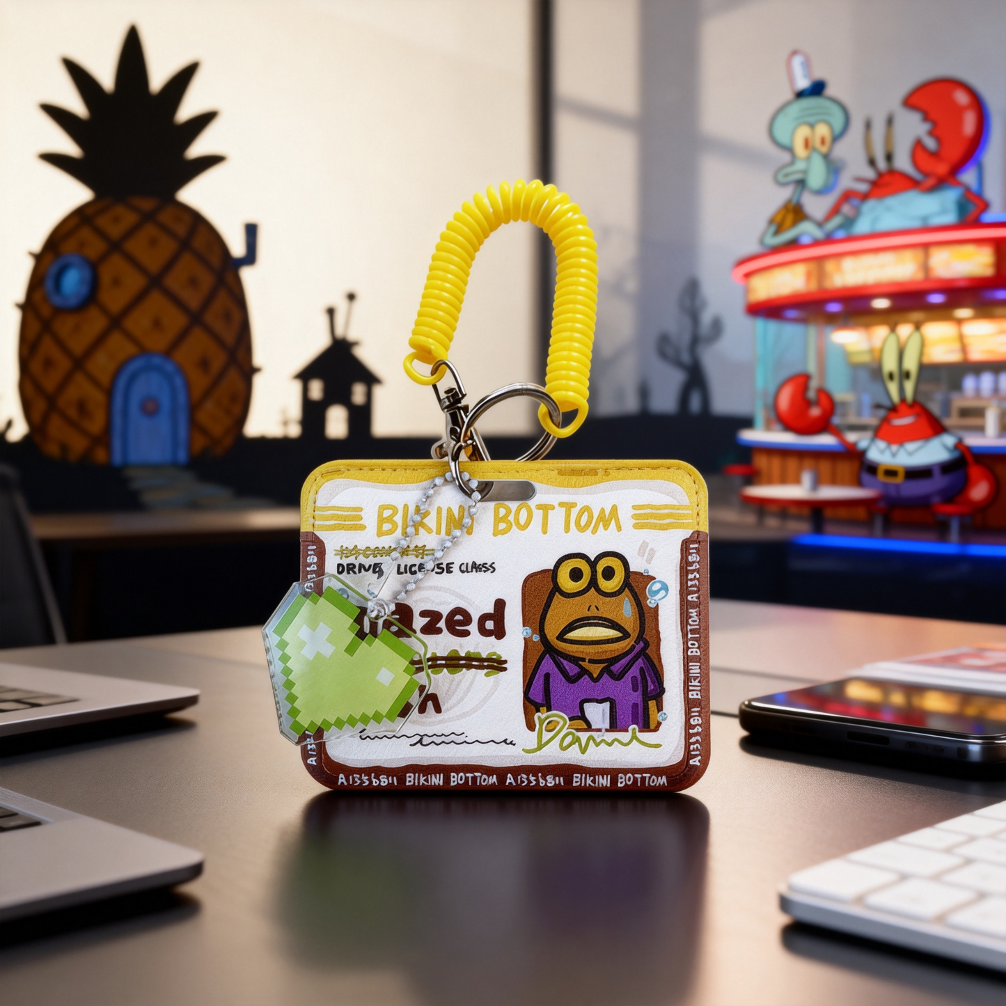 原創可愛比奇堡愣愣魚 動漫鑰匙圈悠游卡套