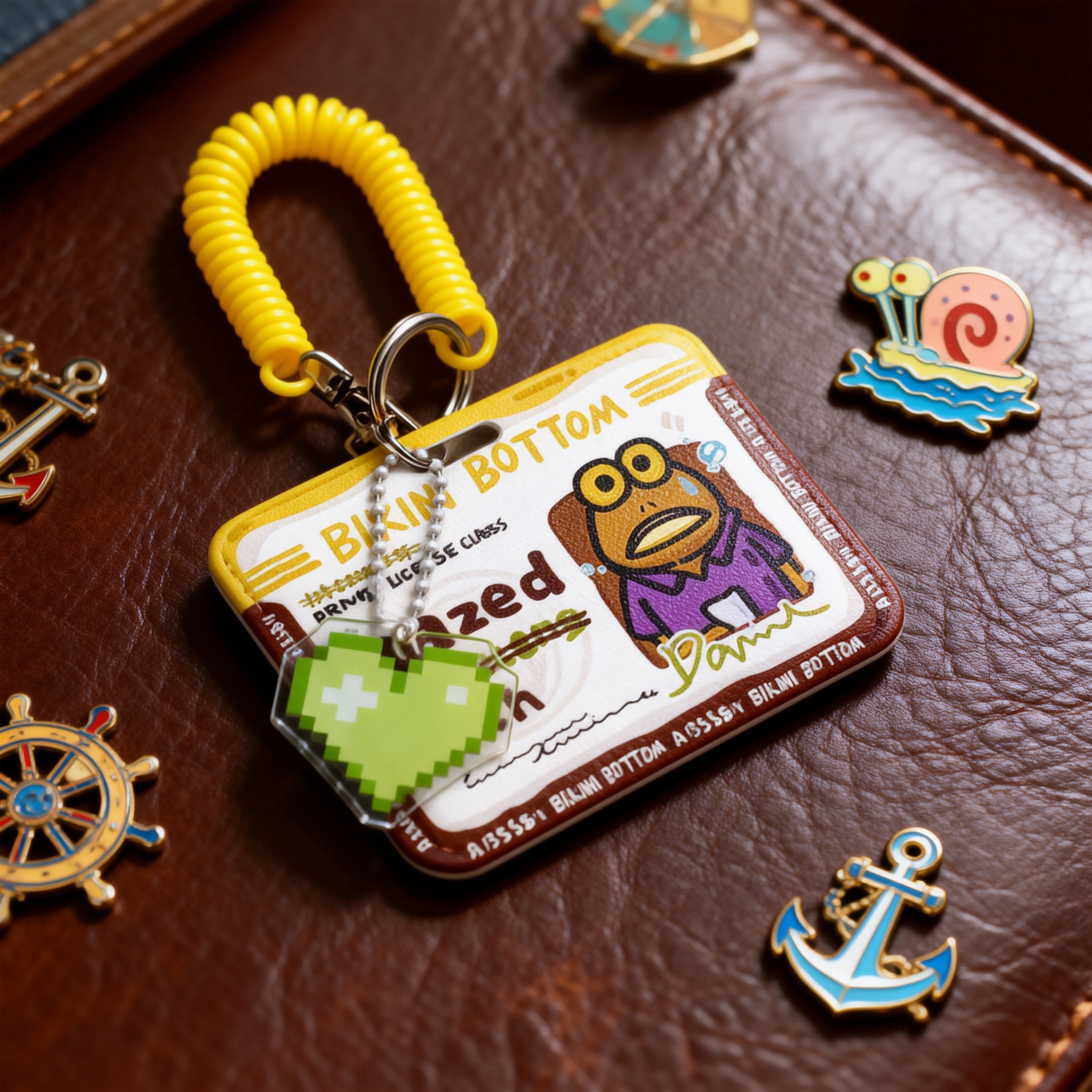 原創可愛比奇堡愣愣魚 動漫鑰匙圈悠游卡套