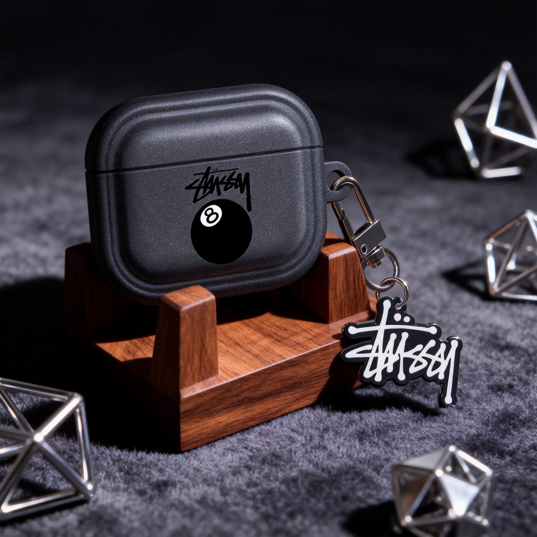 潮牌黑8桌球Airpods耳機保護殼 - 高級深灰小眾復古歐美風格