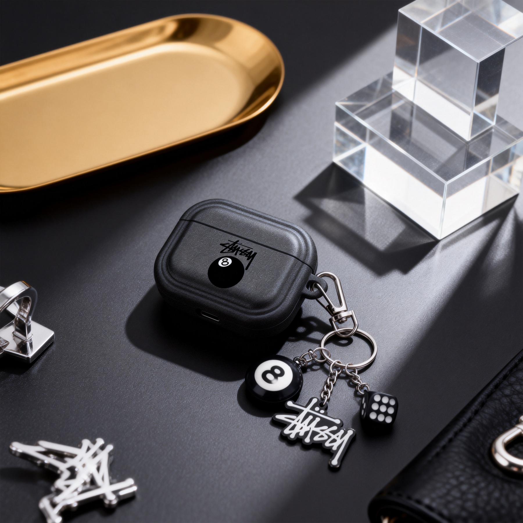 潮牌黑8桌球Airpods耳機保護殼 - 高級深灰小眾復古歐美風格