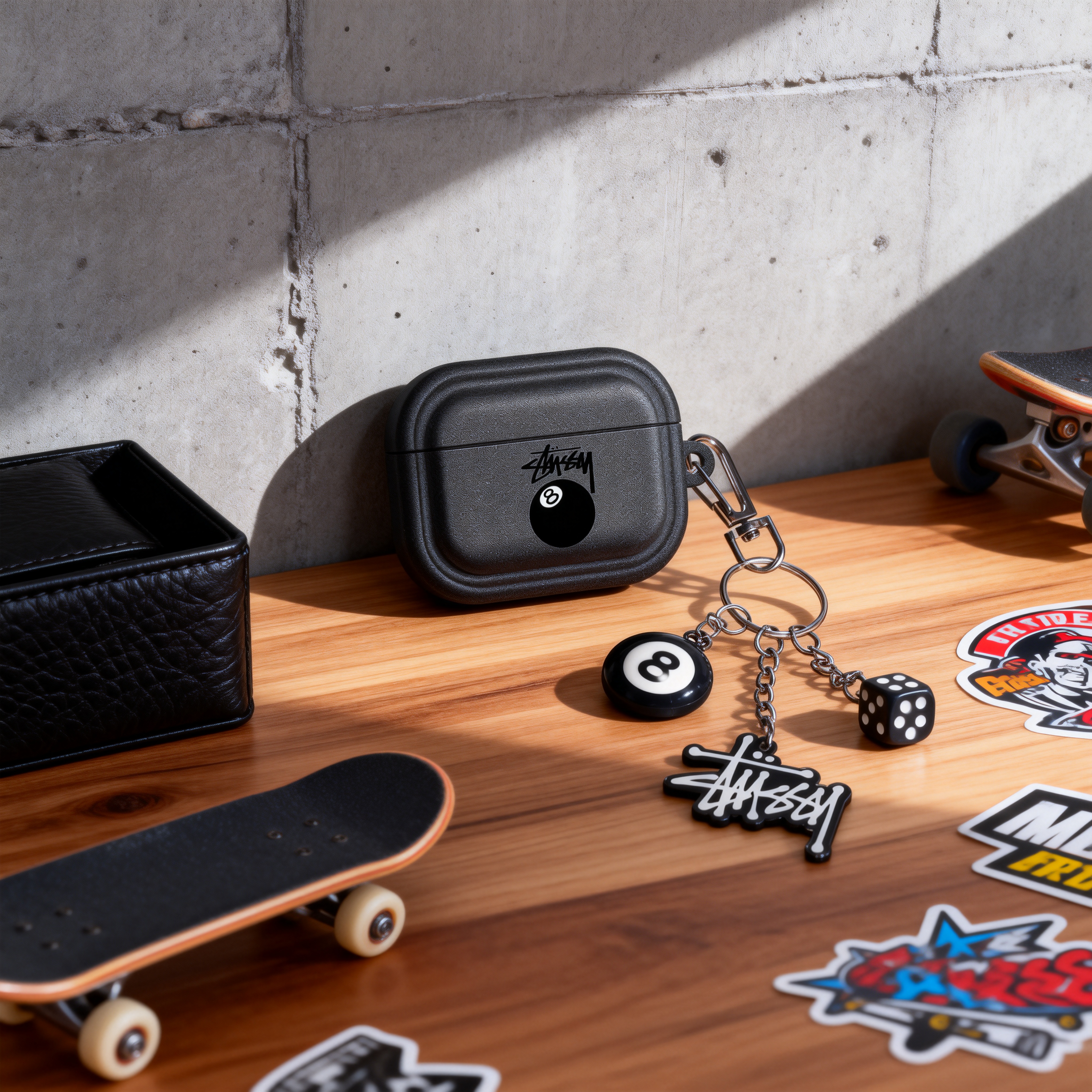 潮牌黑8桌球Airpods耳機保護殼 - 高級深灰小眾復古歐美風格