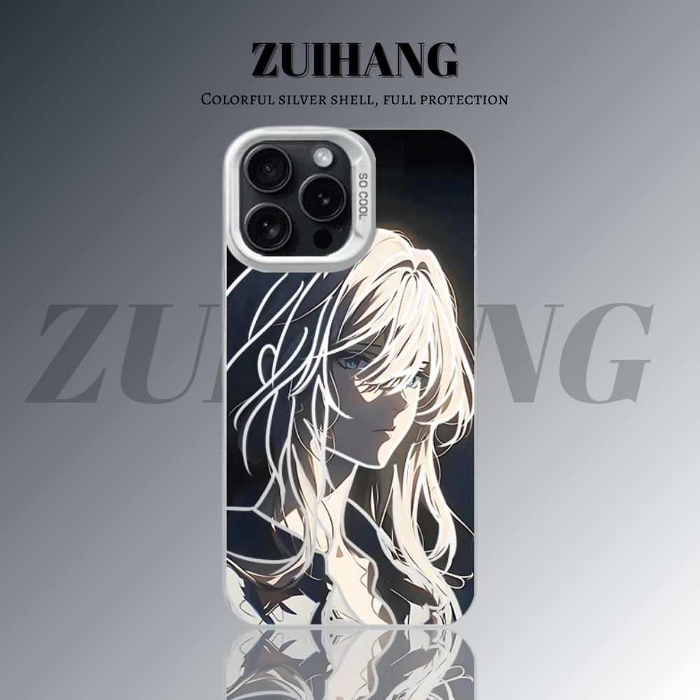 紫羅蘭永恆花園彩銀線條漸變防摔手機殼-ZUIHANG SHOP