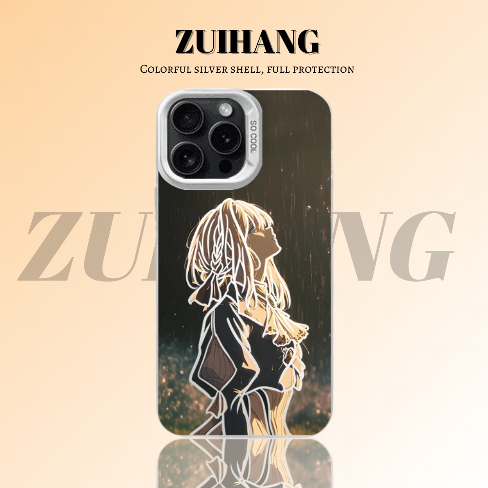 紫羅蘭永恆花園彩銀線條漸變防摔手機殼-ZUIHANG SHOP