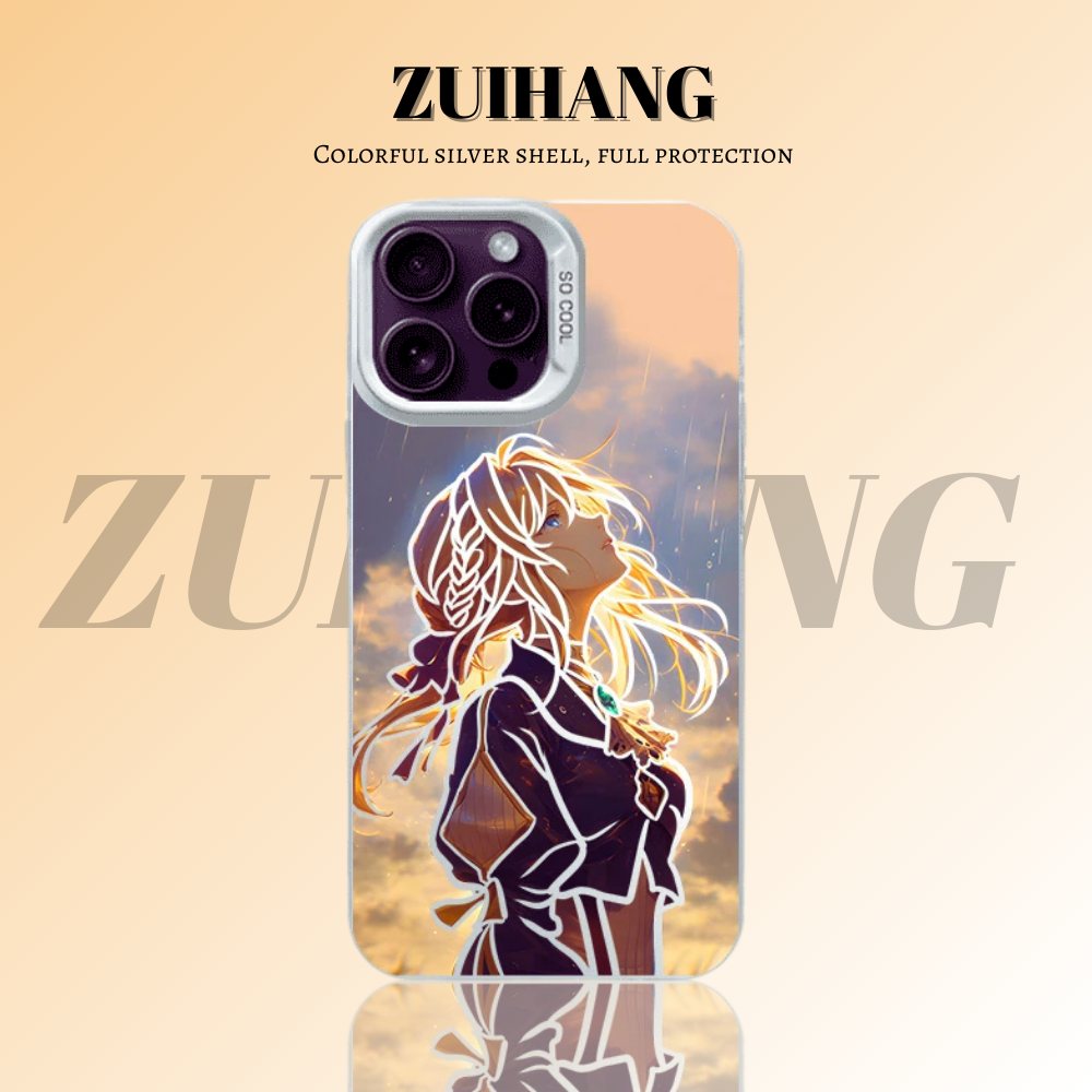 紫羅蘭永恆花園彩銀線條漸變防摔手機殼-ZUIHANG SHOP