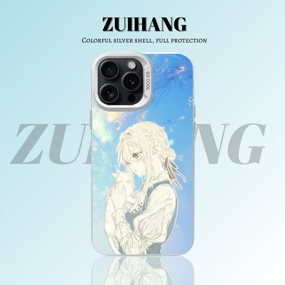 紫羅蘭永恆花園彩銀線條漸變防摔手機殼-ZUIHANG SHOP