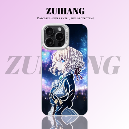 紫羅蘭永恆花園彩銀線條漸變防摔手機殼-ZUIHANG SHOP