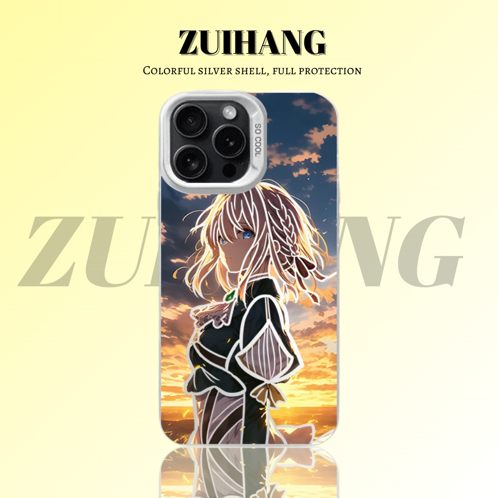 紫羅蘭永恆花園彩銀線條漸變防摔手機殼-ZUIHANG SHOP