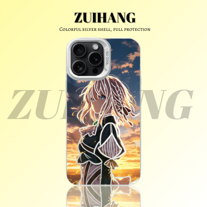 紫羅蘭永恆花園彩銀線條漸變防摔手機殼-ZUIHANG SHOP