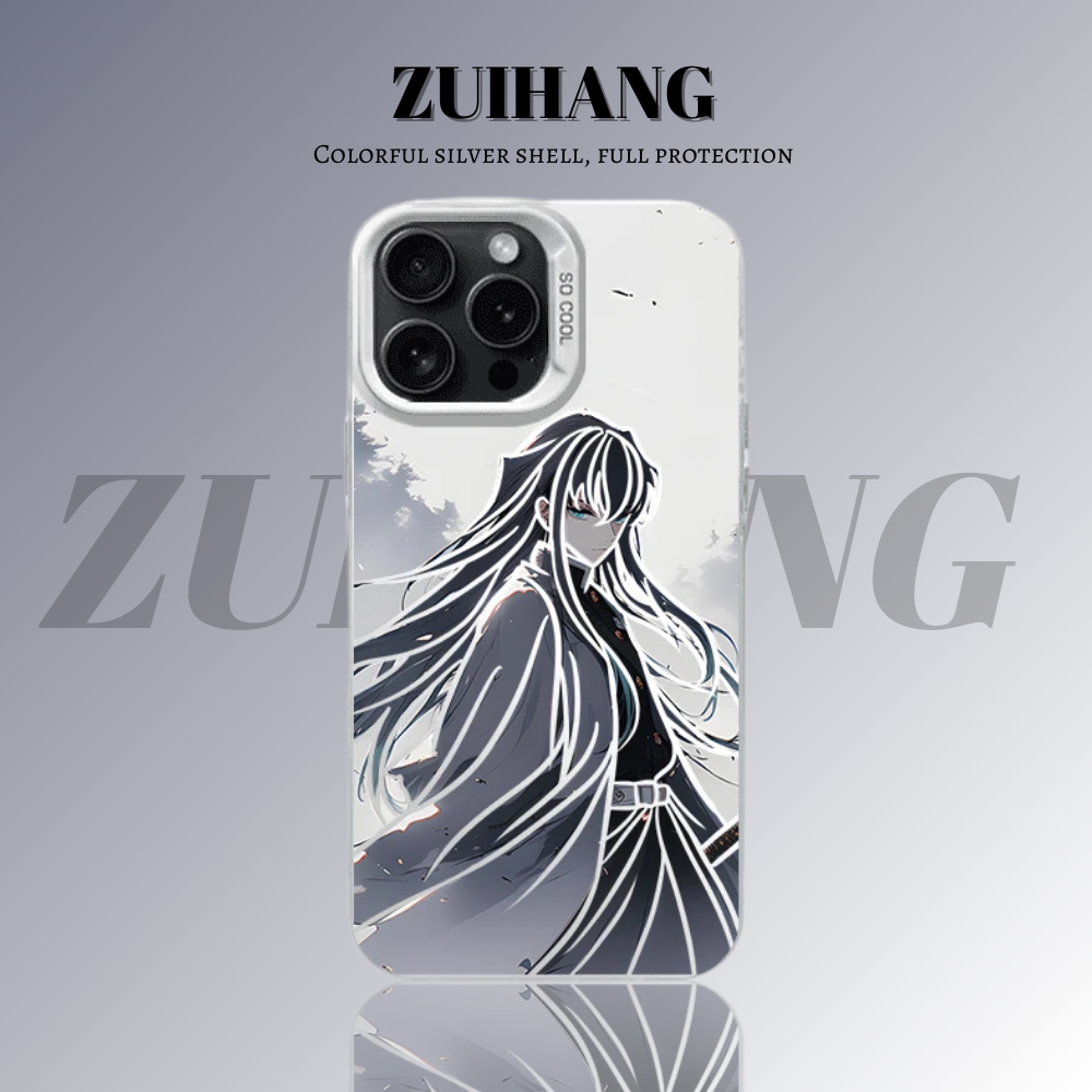 鬼滅之刃 極光彩銀 線條漸變防摔手機殼-ZUIHANG SHOP