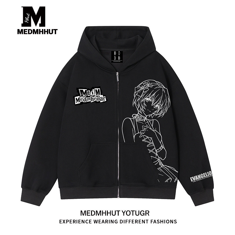 MEDMHHUT × EVA 聯名連帽開襟衫｜秋冬寬鬆拉鍊衛衣