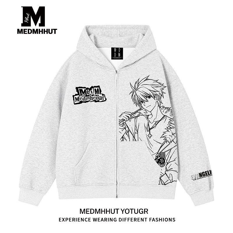 MEDMHHUT × EVA 聯名連帽開襟衫｜秋冬寬鬆拉鍊衛衣