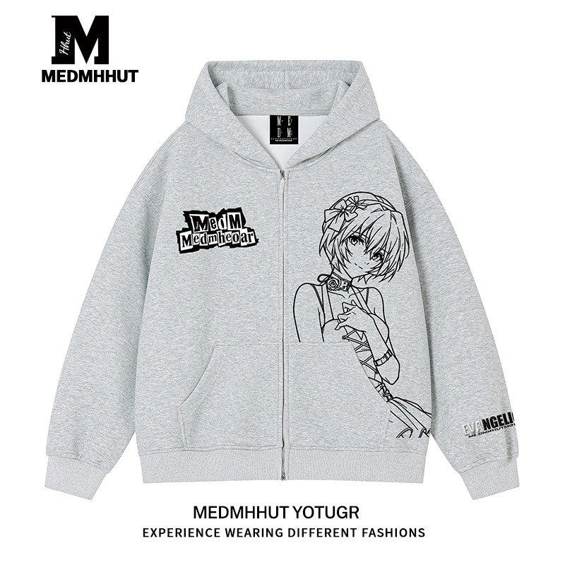 MEDMHHUT × EVA 聯名連帽開襟衫｜秋冬寬鬆拉鍊衛衣