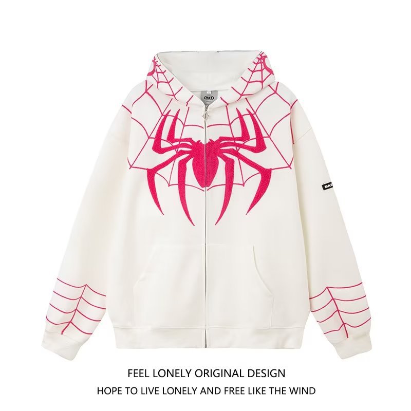 蜘蛛人 Spider-Man 刺繡拉鍊外套｜美式Oversize寬鬆衛衣 情侶潮流外套