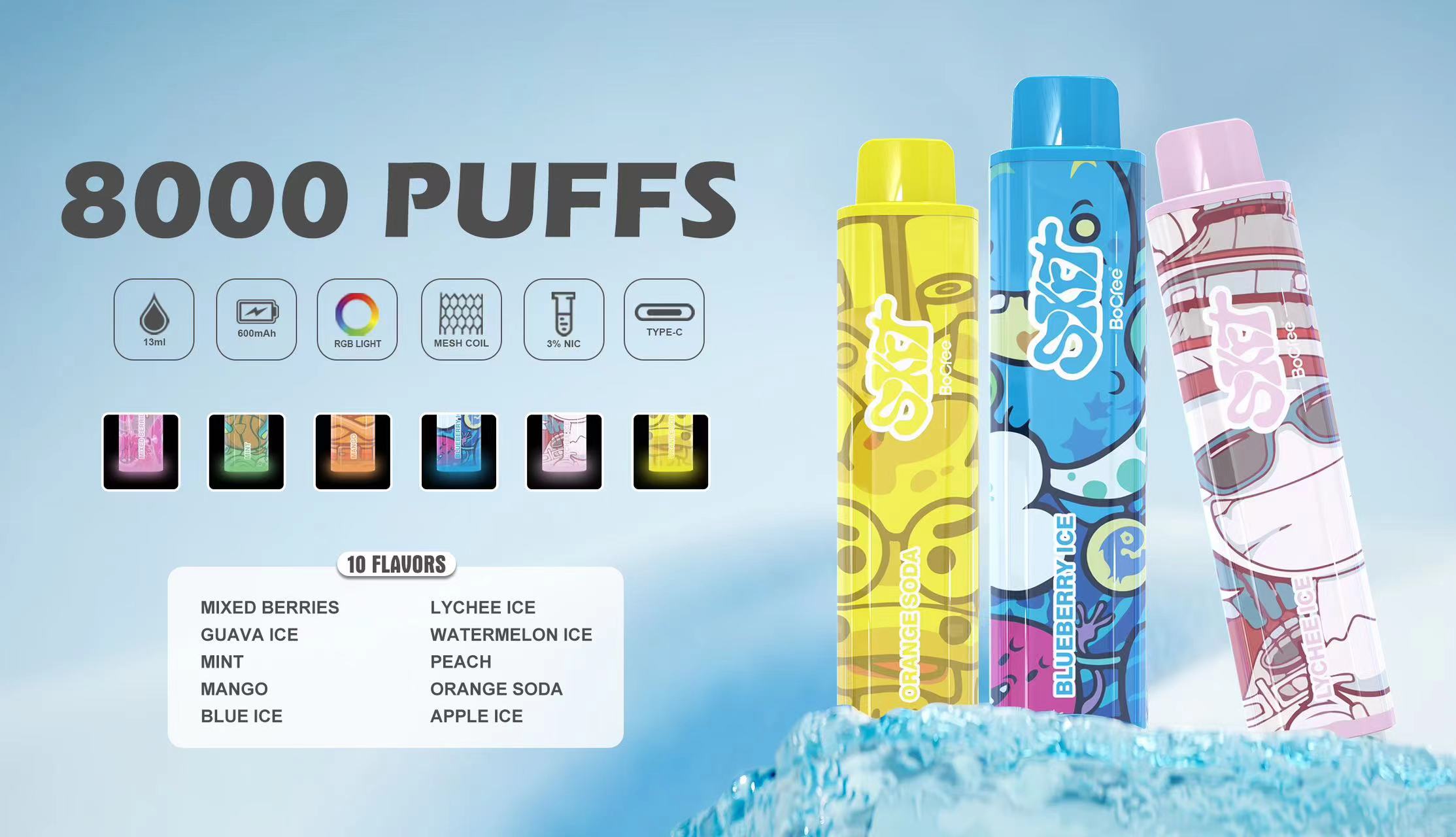 香港一次性電子煙SKRT 8000  PUFFS 啖一次性電子煙現貨直發 可批發