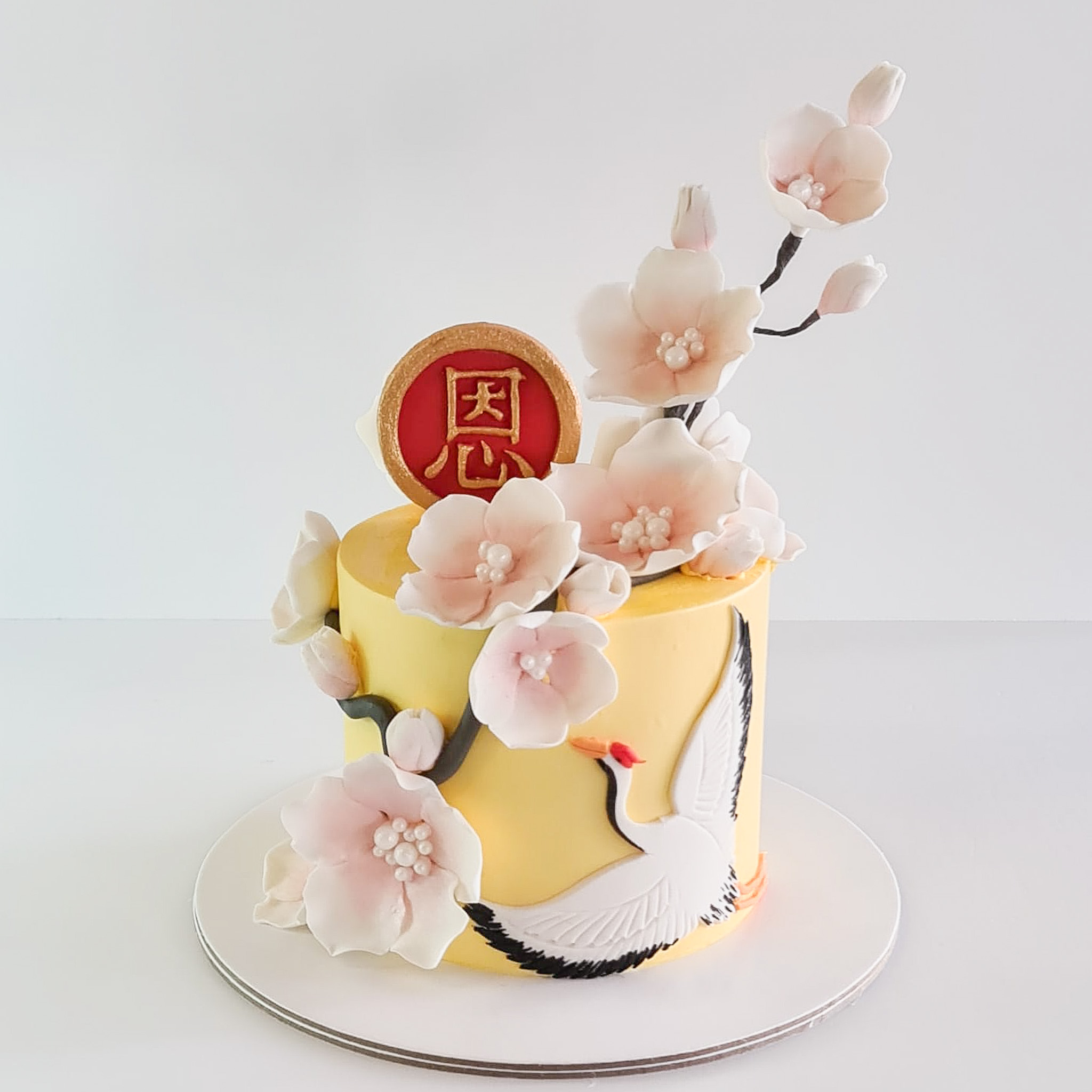 Crane & Cherry Blossoms Longevity Cake 