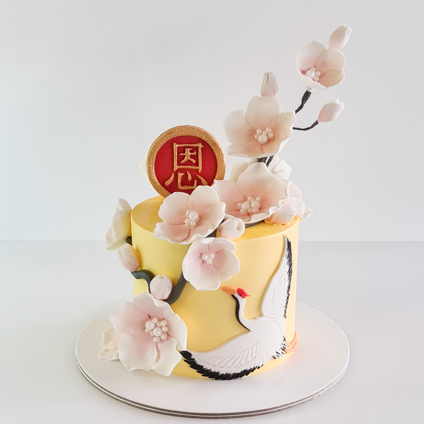 Crane & Cherry Blossoms Longevity Cake