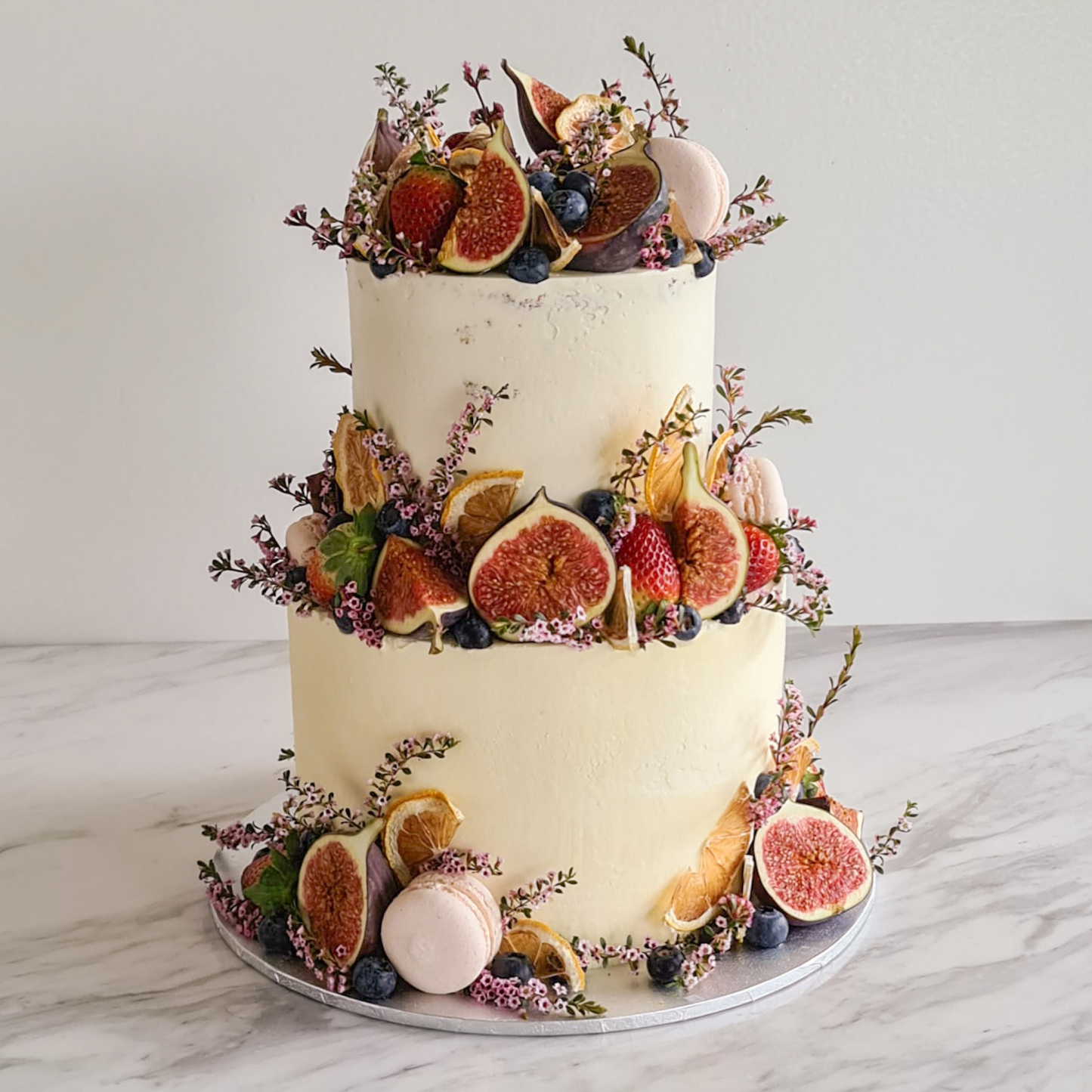 Rustic Fresh Floral & Fruits Cake