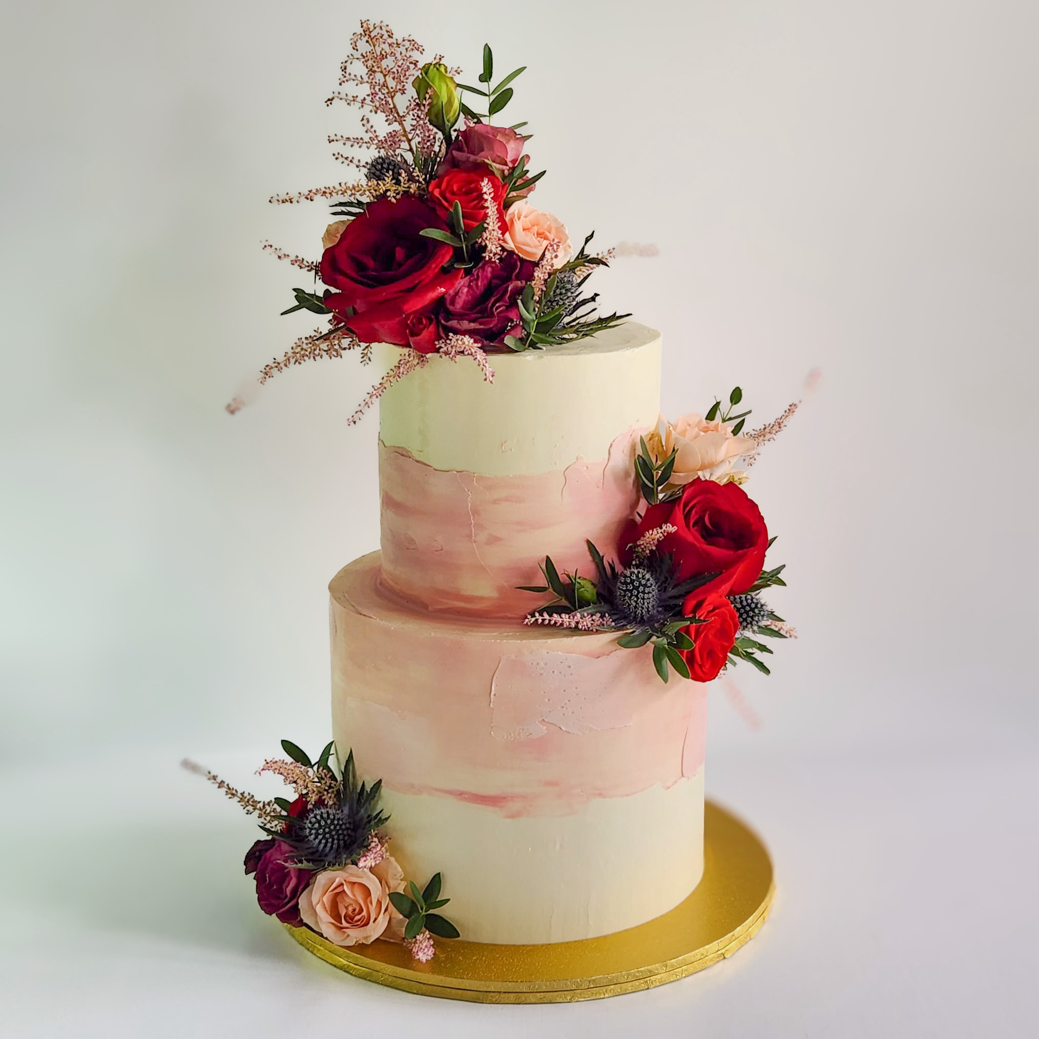 Pink Watercolour Fresh Floral Cake