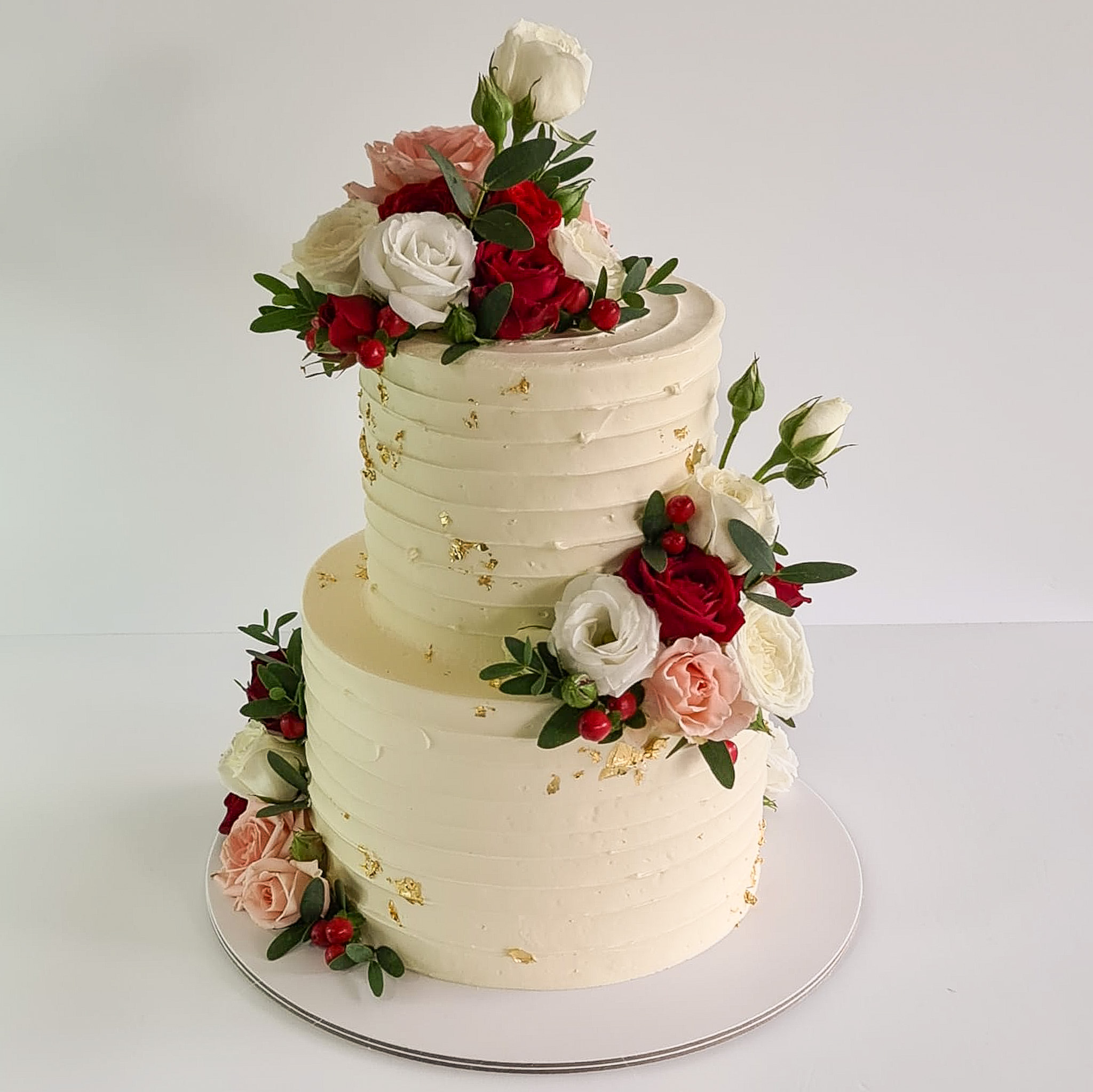 Red Blush & White Fresh Floral Cake