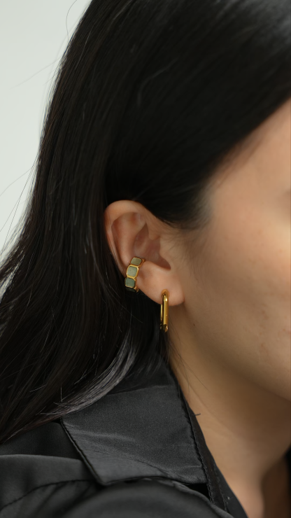 Eterna Aventurine Jade Gold Cuff Earrings