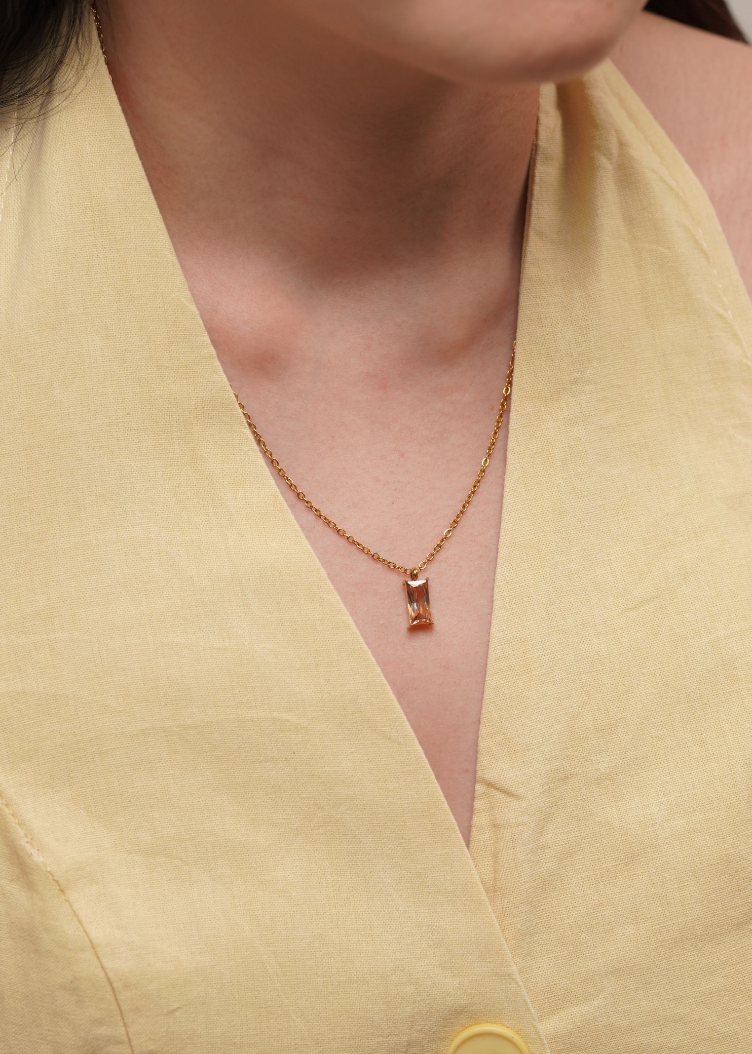 Verity Champagne Pendant Gold Chain Necklace
