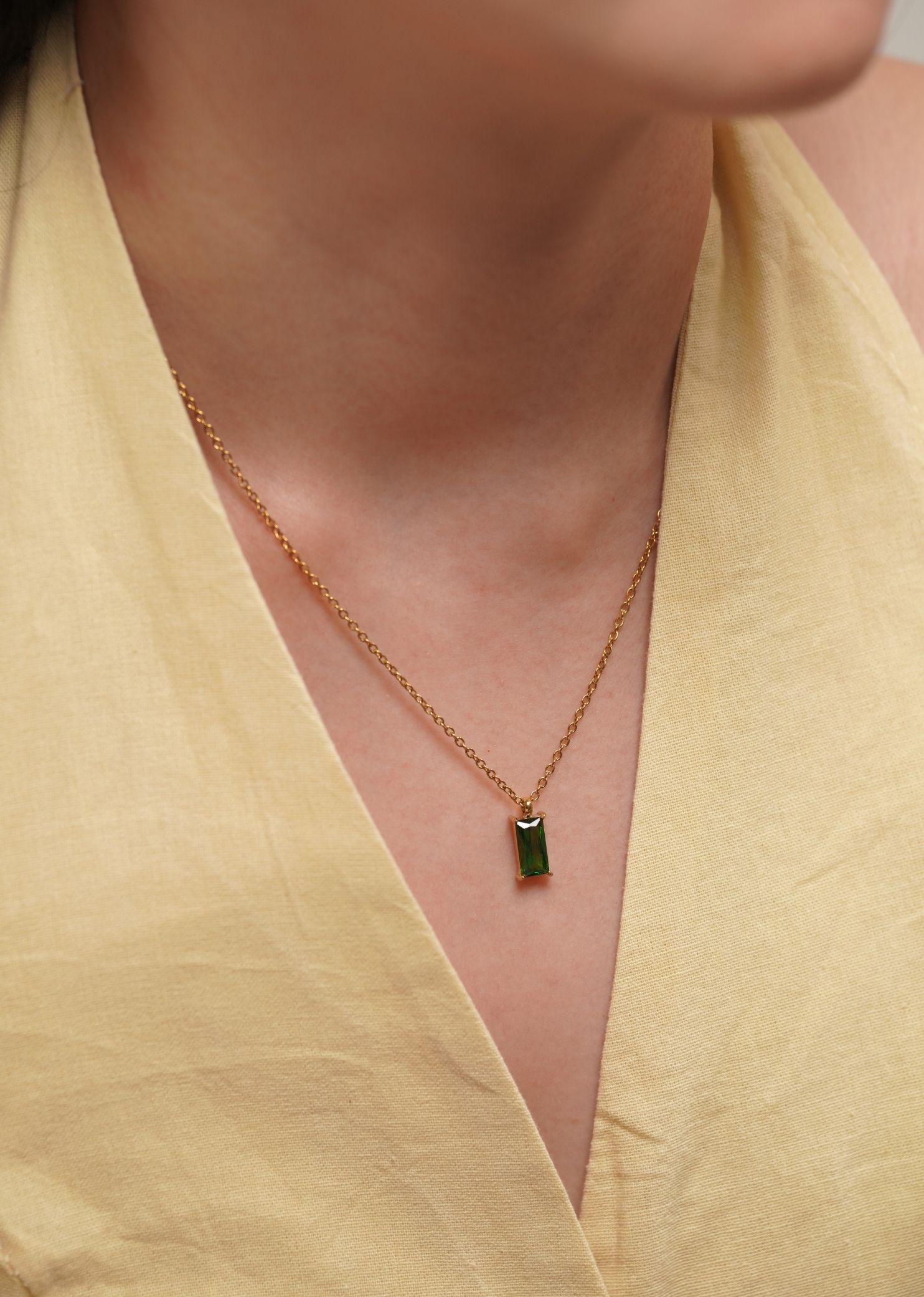 Verity Emerald Pendant Gold Chain Necklace